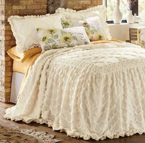 lot 24 image: Angelica Ruffle Chenille Bedspread - Ivory - Queen Size