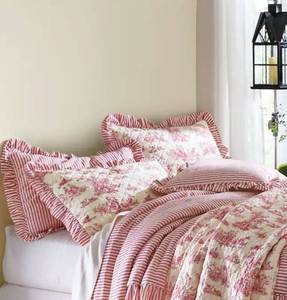lot 34 image: Ticking Stripe Ruffled Sham - 20 x 36 x 2