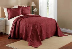 lot 36 image: Caspian Scalloped Bedspread - King Size - Burgundy
