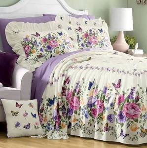 lot 37 image: Butterfly Floral Skirted Bedspread - King
