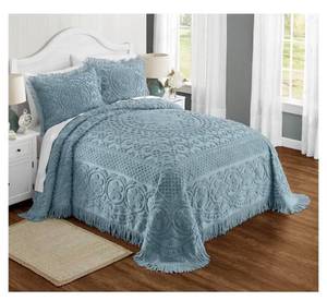 lot 217 image: Emily Chenille Bedspread - Blue - Twin