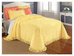lot 228 image: Chenille Dot Bedspread - Yellow - King
