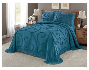 lot 246 image: Scroll Chenille Bedspread - Island Blue - Full and one (1) standard sham