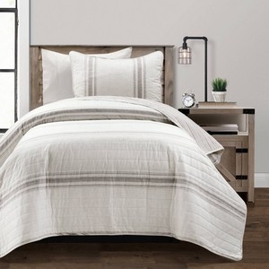 lot 251 image: Farmhouse Stripe Reversible Quilt & Sham Set - Lush Dcor - Queen