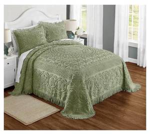 lot 211 image: Emily Chenille Bedspread - Sage - Queen