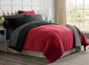 lot 49 image: Color Connection Reversible Down-Alternative Comforter - RedBlack - FullQueen 88 x 92