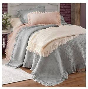 lot 116 image: Ruffled Hem Oversized Quilt - Blush - FullQueen