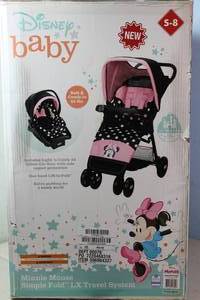 lot 15 image: NEW - Disney Baby Minnie Mouse Simple Fold LX Travel System Stroller Car Seat 884392948948 MSRP $179.99