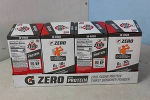 lot 86 image: 4 10 Packs - Gatorade, Zero, Fruit Punch Flavored, Zero Sugar Protein Thirst Quencher Powder