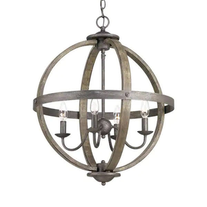 lot 2 image: NEW - Home Decorators Keowee Collection 19.88 4-Light Artisan Iron Orb Chandelier Distressed Elm Finish 785247248056 MSRP $229.00