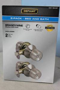 lot 119 image: NEW - Defiant Brandywine Stainless Steel BedBath Door Knob (2-Pack) 050134004863 MSRP $19.00