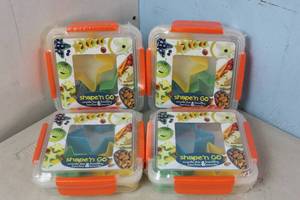 lot 125 image: NEW - 4 SHAPEN GO Sandwich Cointainers WCookie Cutters Orange MSRP $32.90