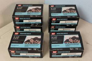 lot 128 image: NEW - 6 Boxes X GRIP RITE #11 x 2-12 in. Electro Galvanized Steel Roofing Nails (1 lb.-per Pack)