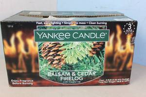lot 136 image: NEW - Box of 4 Yankee Candle Balsam & Cedar Firelogs