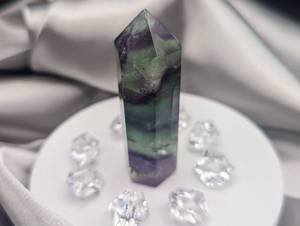 lot 243 image: NEW - 2 14 6 Point Flourite Tower (Example Pictured - Stone May Have Slight Variations)
