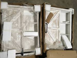 lot 8 image: 2 Lots of Medium Rectangle Aged White Shelves & Drawers Contemporary Mirror (28 in. H x 5.5 in. W) by FirsTime & Co.   Customer Returns See Pictures