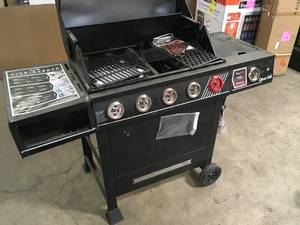 lot 39 image: Dyna-Glo 5-Burner Propane Gas Grill in Matte Black with TriVantage Multifunctional Cooking System  Customer Returns See Pictures