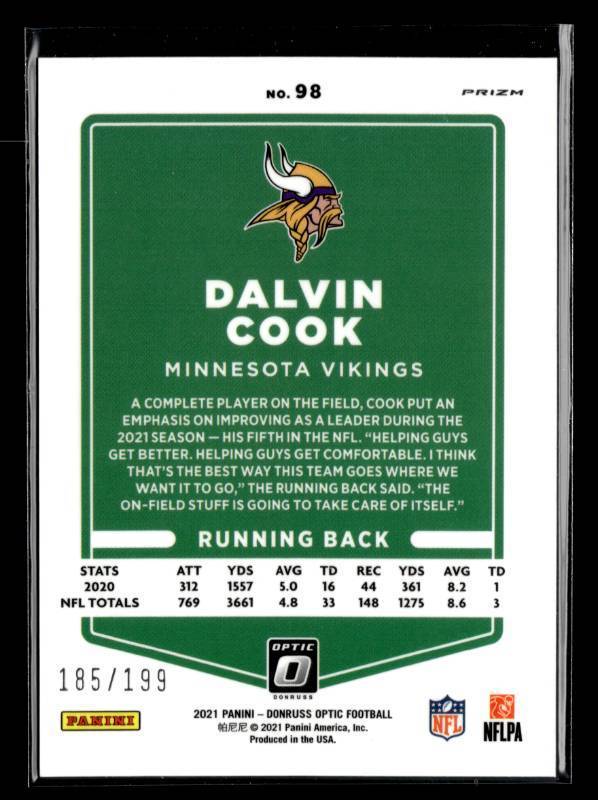 lot 31 image: 2021 Optic Orange Prizm Dalvin Cook #98 Serial #185199