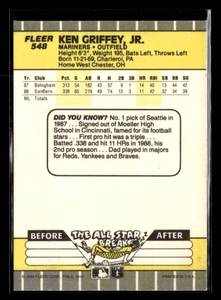 lot 18 image: 1989 Fleer Ken Griffey Jr. Rookie Card #548