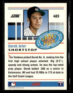 lot 19 image: 1993 Score Derek Jeter Rookie Card #489