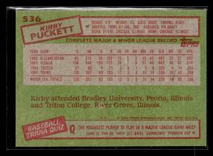 lot 34 image: 1985 Topps Kirby Puckett Rookie Card #536