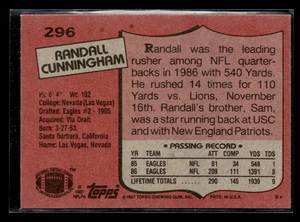 lot 47 image: 1987 Topps Randall Cunningham Rookie Card #296