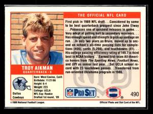 lot 84 image: 1989 Pro Set Troy Aikman Rookie Card #490
