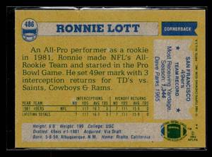 lot 85 image: 1982 Topps Ronnie Lott Rookie Card #486