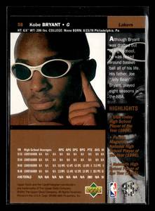 lot 86 image: 1996 Upper Deck Kobe Bryant Rookie Card #58