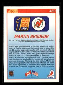lot 89 image: 1990 Score Martin Brodeur Rookie Card #439