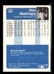 lot 91 image: 1984 Fleer Don Mattingly Rookie Card #131