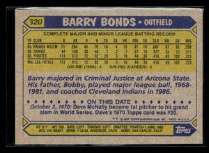 lot 92 image: 1987 Topps Barry Bonds Rookie Card #320