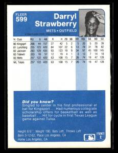 lot 103 image: 1984 Fleer Darryl Strawberry Rookie Card #599