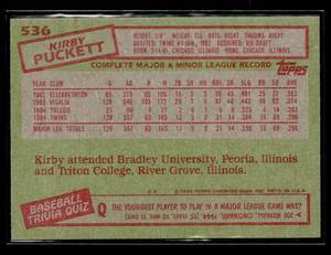 lot 106 image: 1985 Topps Kirby Puckett Rookie Card #536
