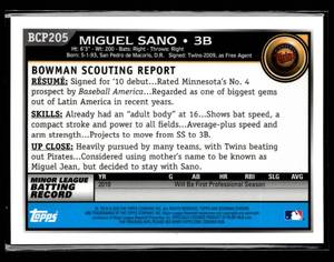 lot 107 image: 2010 Bowman Chrome Autograph Miguel Sano Rookie Card #BCP205
