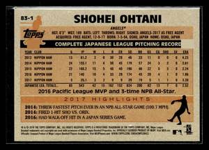 lot 109 image: 2018 Topps 1983 Shohei Ohtani Rookie Card #83-1