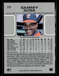 lot 117 image: 1990 Leaf Sammy Sosa Rookie Card #220