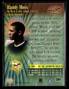 lot 132 image: 1998 Pacific Randy Moss Rookie Card #244