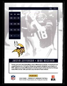 lot 138 image: 2020 Luminance Aqua Justin Jefferson Rookie Card #217