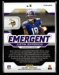 lot 139 image: 2020 Prizm Emergent Green Prizm Justin Jefferson Rookie Card #10
