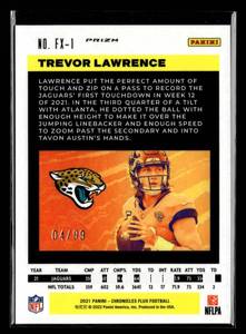 lot 140 image: 2021 Flux Red Prizm Trevor Lawrence Rookie Card #FX-1 Serial #0499