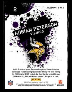 lot 145 image: 2010 Score Red Zone Adrian Peterson #2 Serial #007100