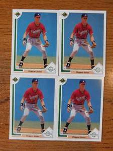 lot 71 image: (4) 1991 Upper Deck Chipper Jones Rookie Cards #55