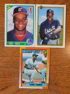 lot 72 image: (3) 1990 Frank Thomas Rookie Cards - Topps, Score & Bowman