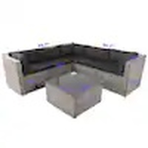 Gray 6-Piece Wicker Outdoor Sectional Set With Black Cushions and 3 Storage Under Seat