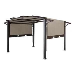 Hampton Bay Orchard Park 13 ft. x 11 ft. Brown Steel Arched Beam Pergola with Sling Canopy