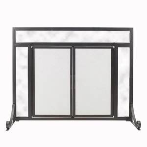 Pleasant Hearth Manchester Petite Size Black Steel and Glass Single-Panel Fireplace Screen with Doors