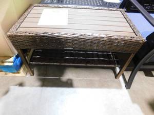 Best Seller Hampton Bay Cambridge Brown Rectangular Wicker Outdoor Patio Coffee Table with Faux Wood Table Top
