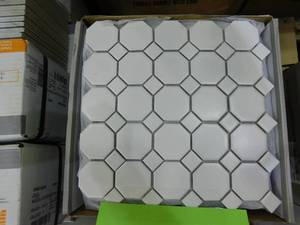(4) Daltile Octagon and Dot Matte White with White Dot 12 in. x 12 in. Glazed Ceramic Mosaic Tile (10 sq. ft.case)