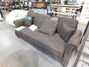Noble House Viewland 83 in. Rolled Arm 3-Seat Polyester Straight Brown Sofa